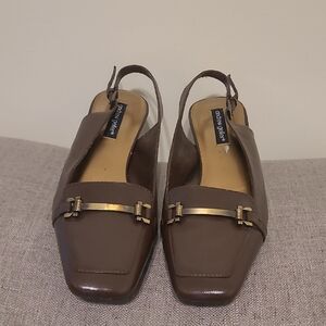 Andrew Geller Brown Slingback Flats with Gold Accents